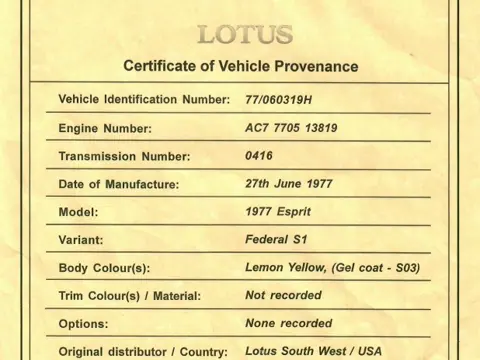 Lotus Esprit S1 chassis 319H registration MTQ 278 and WETNELLIE historical archive photograph 1